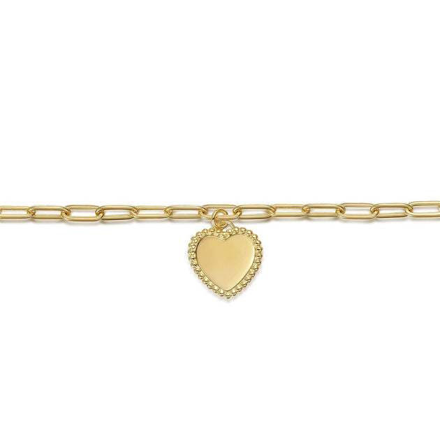 Gabriel & Co. 14k Yellow Gold Paperclip Bracelet with Heart Charm