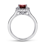 Gabriel & Co. 14k White Gold Classic Oval Garnet and Diamond Halo Ring