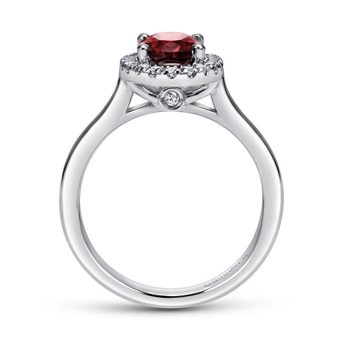 Gabriel & Co. 14k White Gold Classic Oval Garnet and Diamond Halo Ring