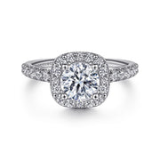 Gabriel & Co Lyla - 14K White Gold Cushion Halo Round Diamond Engagement Ring