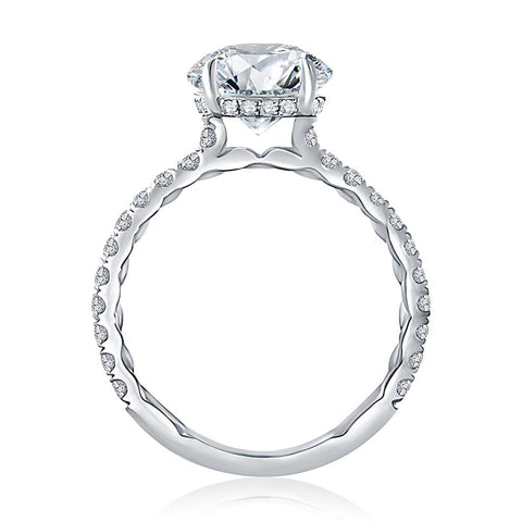 14k White Gold Diamond band and Hidden Halo Engagement Ring Mounting