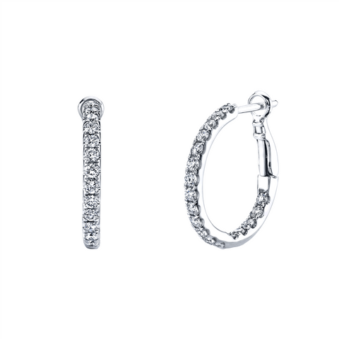 14k White Gold Diamond Hoop Earrings - 1.10cttw