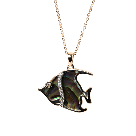 14k Yellow Gold Abalon & Diamond Necklace