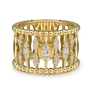 Gabriel & Co. 14k Yellow Gold Bujukan Bead & Diamond Wide Ring - .30cttw