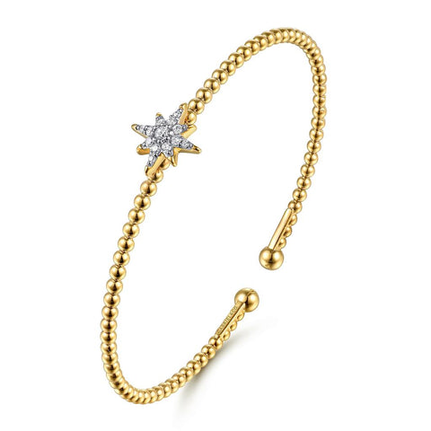 Gabriel & Co. 14k Yellow Gold Bujukan & Diamond Starburst Bangle Bracelet - .18cttw