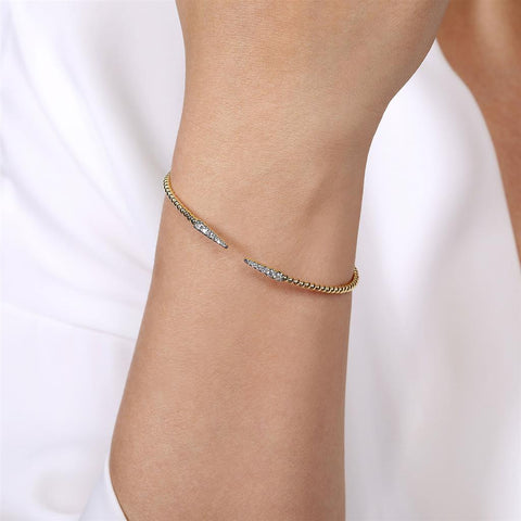 Gabriel & Co. 14k Yellow Gold Bujukan Diamond Open Cuff Bracelet - .26cttw