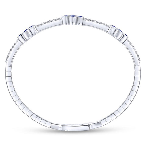 Gabriel & Co. 14k White Gold Bangle With Diamond And Sapphire Quatrefoil Stations