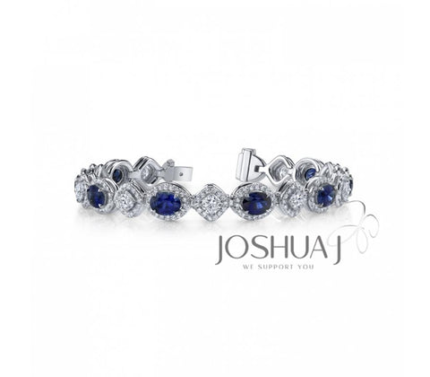 18k White Gold Alternating Sapphire & Diamond Halo Bracelet - 17.28cttw