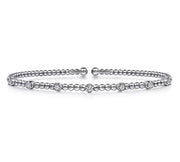 Gabriel & Co. 14k White Gold Bujukan Bead & Diamond Station Split Cuff Bangle Bracelet - .21cttw