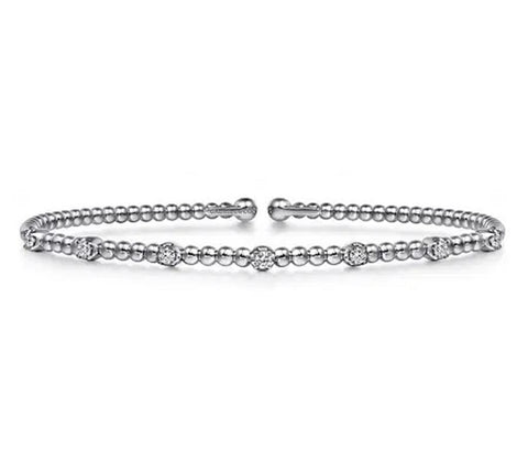 Gabriel & Co. 14k White Gold Bujukan Bead & Diamond Station Split Cuff Bangle Bracelet - .21cttw