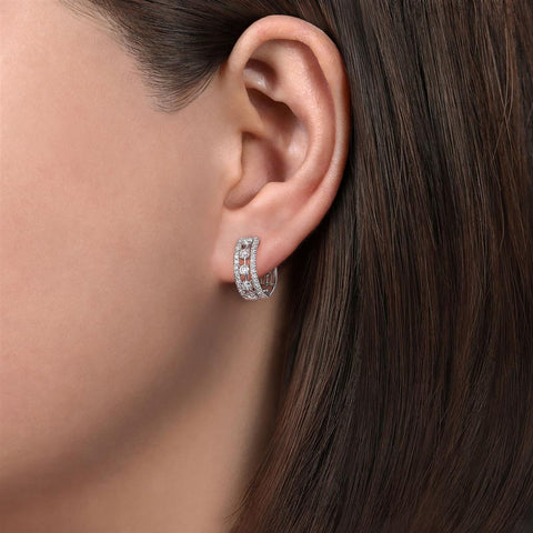 Gabriel & Co 14K White Gold 15mm Diamond Hoop Earrings - .96cttw