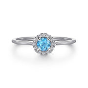Gabriel & Co. 14k White Gold Blue Topaz & Diamond Halo Ring