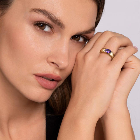Gabriel & Co. 14k Yellow Gold Bezel Set Amethyst Ring - 1.33cttw