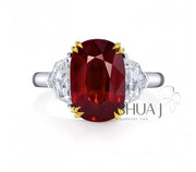Platinum & 18k Yellow Gold 4.04ct Cushion Cut Ruby 3-Stone Ring - 4.67cttw
