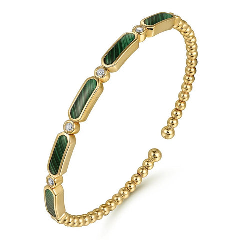 Gabriel & Co. 14k Yellow Gold Diamond and Malachite Bujukan Bangle Bracelet