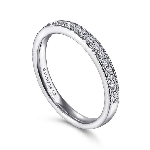 Gabriel & Co. 14K White Gold Micro Pavé Diamond Wedding Band with Millgrain - .24cttw