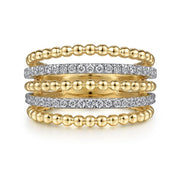 Gabriel & Co. 14K Yellow Gold Multi Row Bujukan Beads and Diamond Easy Stackable Ring