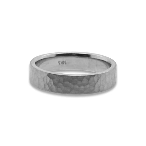 14k White Gold 5mm Band With Satin Hammered Finish