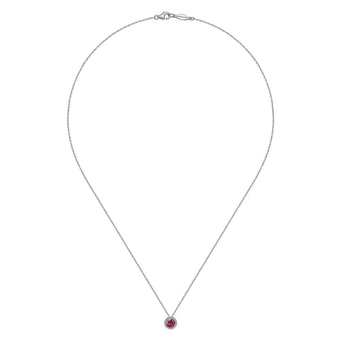 Gabriel & Co. 14k White Gold Diamond Halo Pink Tourmaline Pendant Necklace