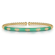 Gabriel & Co. 14k Yellow Gold Bujukan Green Enamel & Diamond Bangle Bracelet - .15cttw