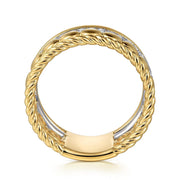 Gabriel & Co. 14K White and Yellow Gold Diamond Rope Easy Stackable Ring