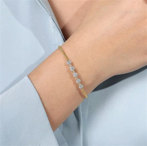 Gabriel & Co. 14k Yellow Gold Bujukan Bangle with 5 Diamond Stations - .39cttw