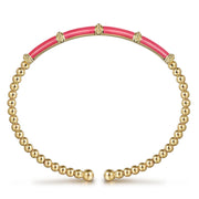 Gabriel & Co. 14K Yellow Gold Bujukan Beads Split Bangle with Pink Enamel
