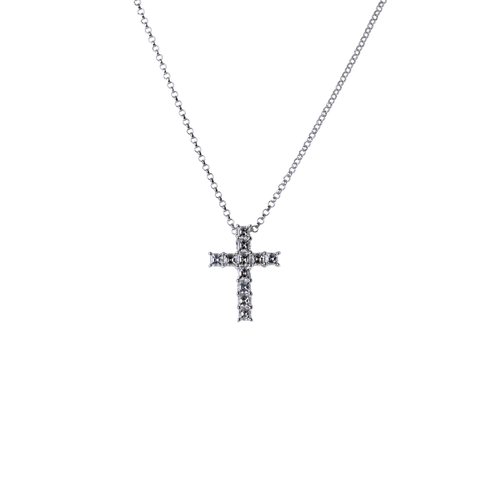18k White Gold Asscher Cut Diamond Cross Necklace - .54cttw
