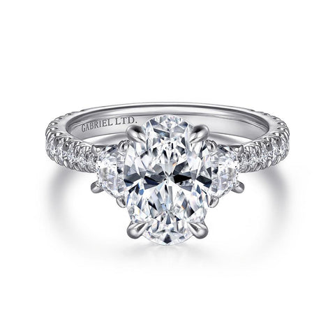 Gabriel & Co. Yasmine - 18K White Gold Oval Three Stone Diamond Engagement Setting