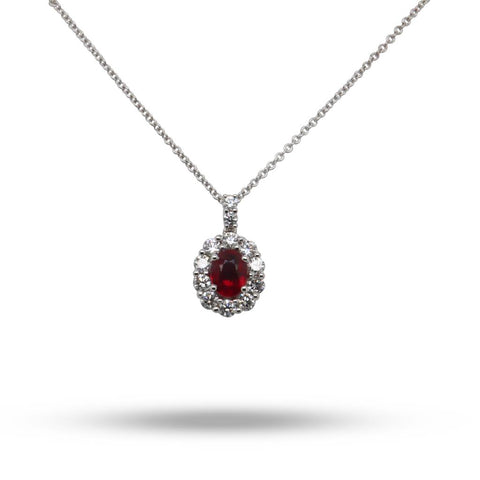 18k White Gold Diamond & Ruby Necklace