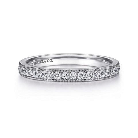 Gabriel & Co. 14K White Gold Micro Pavé Diamond Wedding Band with Millgrain - .24cttw