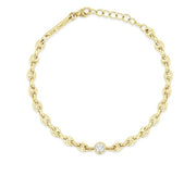 Zoe Chicco 14k Yellow Gold Bezel-Set Diamond Station Anchor Chain