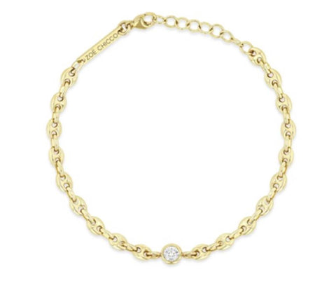 Zoe Chicco 14k Yellow Gold Bezel-Set Diamond Station Anchor Chain