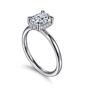 Gabriel & Co. Seattle - 14K White Gold Oval Hidden Halo Diamond and 1.7mm Plain Shank