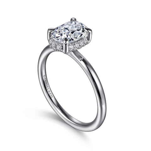 Gabriel & Co. Seattle - 14K White Gold Oval Hidden Halo Diamond and 1.7mm Plain Shank