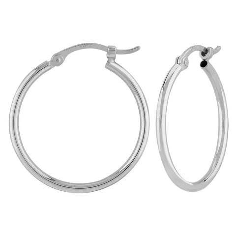14k White Gold Round Tube Hoop Earrings 1.50mm x 20mm