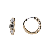 14k Yellow Gold Bezel Set Diamond Huggie Hoop Earrings