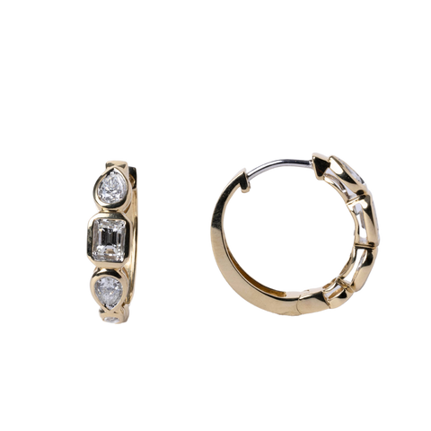 14k Yellow Gold Bezel Set Diamond Huggie Hoop Earrings