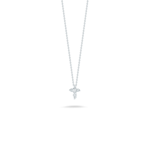 Roberto Coin 18k White Gold Tiny Treasures Diamond Cross Necklace - .11cttw