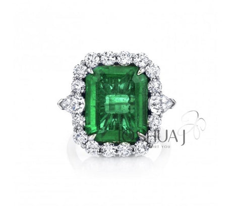 Platinum 8.59ct Emerald & Diamond Halo Ring - 10.88cttw