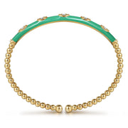 Gabriel & Co. 14k Yellow Gold Bujukan Green Enamel & Diamond Bangle Bracelet - .15cttw