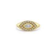 Zoe Chicco 14k Yellow Gold Marquise Diamond Halo Signet Ring - .28cttw