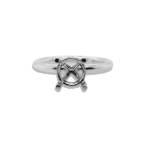 14k White Gold Diamond Solitaire Engagement Ring Mounting With Hidden Halo