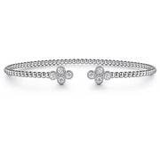 Gabriel & Co. 14k White Gold Bujukan Diamond Quatrefoil Beaded Cuff Bracelet - .39cttw