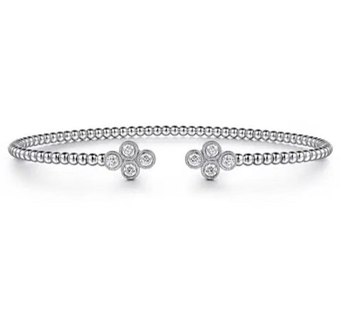 Gabriel & Co. 14k White Gold Bujukan Diamond Quatrefoil Beaded Cuff Bracelet - .39cttw