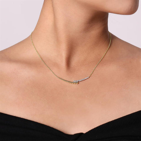 Gabriel & Co. 14K Yellow Gold Diamond By-Pass & Bujukan Bead Curved Bar Necklace