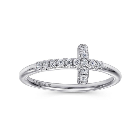 Gabriel & Co. 14k White Gold Diamond Cross Ring - .14cttw