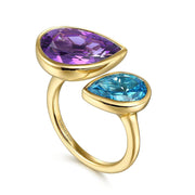 Gabriel & Co. 14k Yellow Gold Open Blue Topaz & Amethyst Ring