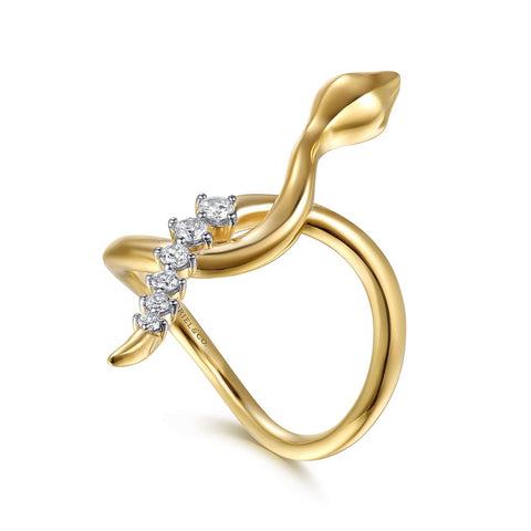 Gabriel & Co. 14k Yellow Gold Diamond Snake Ring - .15cttw