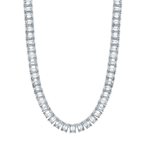 18k White Gold Emerald Cut Diamond Tennis Necklace - 21.03cttw